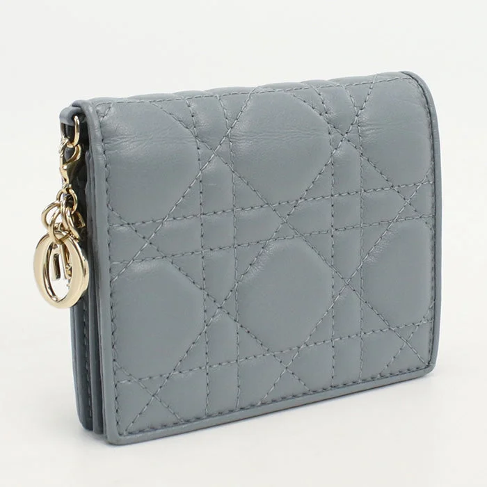 Christian Dior S0178 ONMJ M81B Bi-fold wallet Lady Dior Cannage Mini Wallet lambskin blue Women