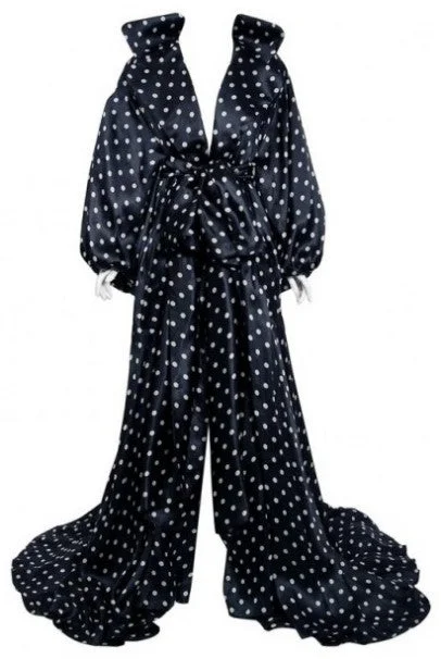 1990 Christian Dior Haute Couture Runway Polka Dot Silk Full Length Gown Jacket