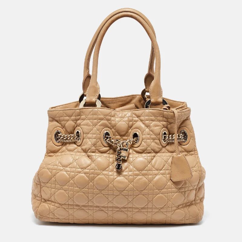 Dior Beige Cannage Leather Chri Chri Chain Tote..