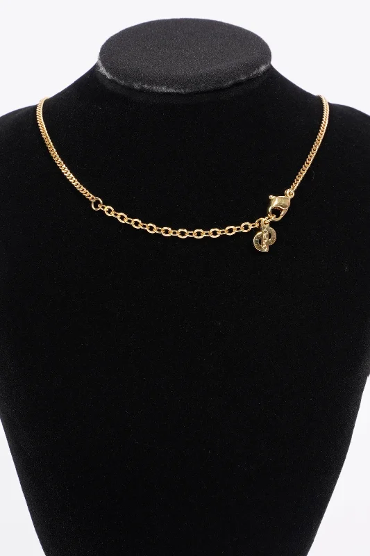 Christian Dior DIOR Motif Necklace Gold Rhinestone