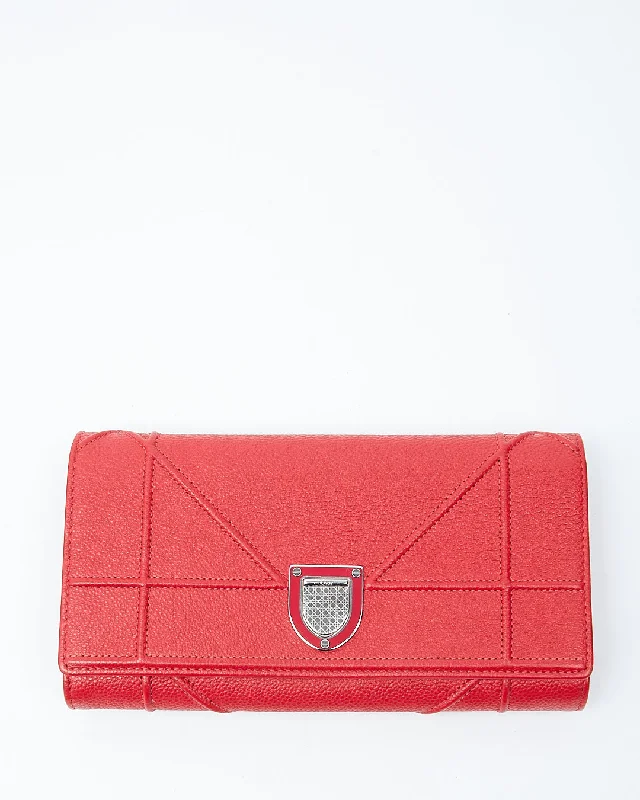 Dior Red Leather Diorama Wallet On Chain