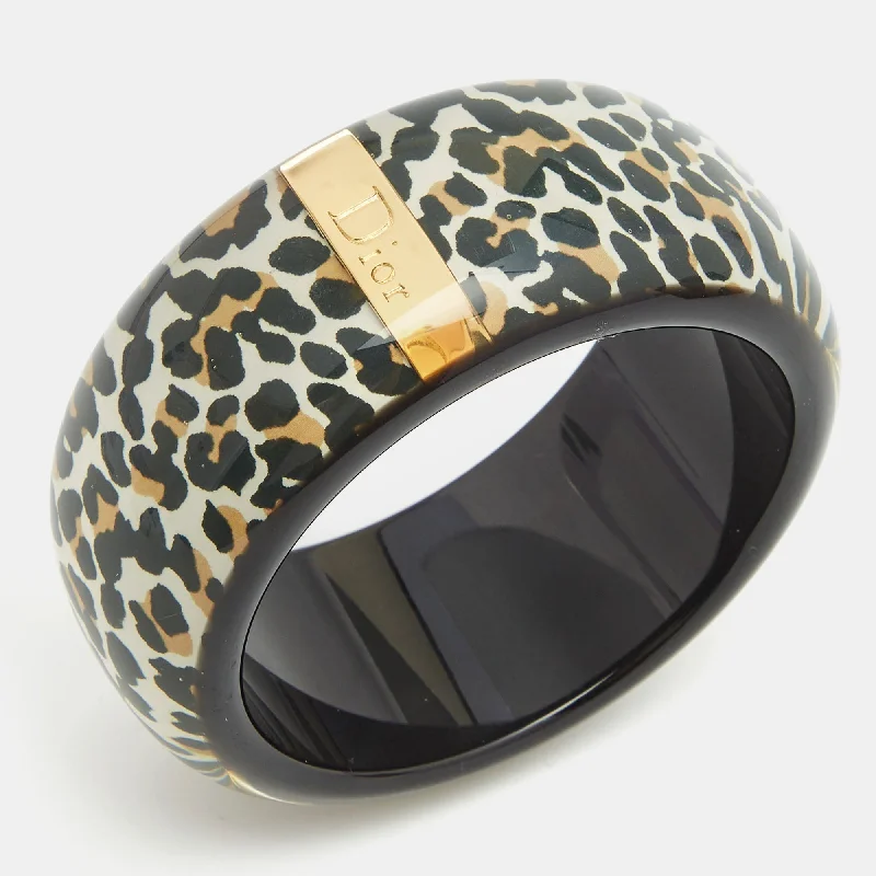 DIOR Black Resin Acrylic Leopard Printed Bangle Bracelet