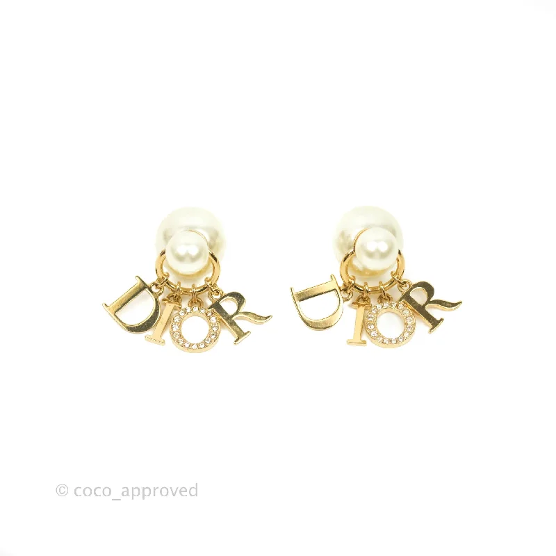 Dior Tribales Pearl Crystal D.I.O.R. Earrings Gold Tone