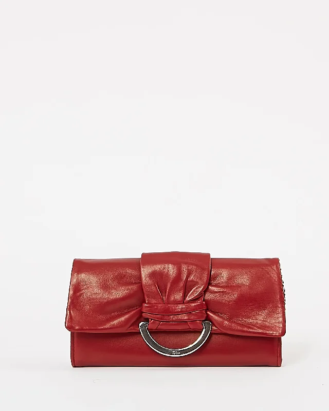 Dior Red Smooth Leather Demi Lune Wallet On Chain Shoulder Bag