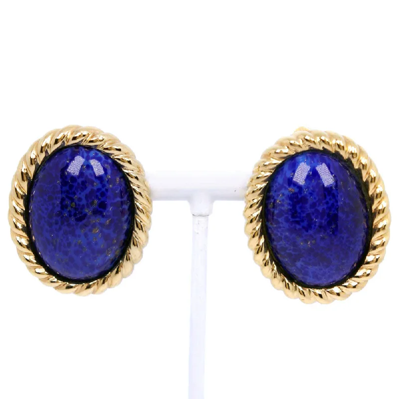 Christian Dior Earring Plated Gold Blue vintage Women Used Authentic