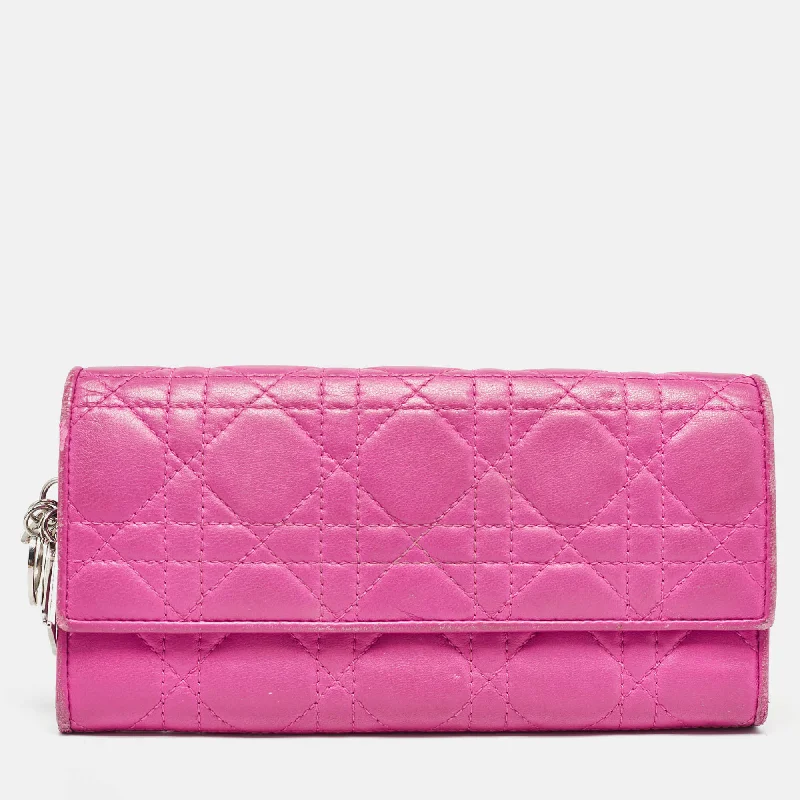 Dior Pink Cannage Leather Lady Dior Wallet On Chain..