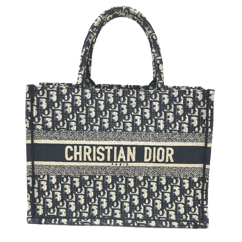 Dior Tote Bag canvas Navy Oblique Embroidered Book Tote Medium Women Used Authentic