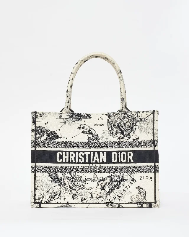 Dior White & Black Canvas 2022 Toile De Jouy Zodiac Medium Book Tote