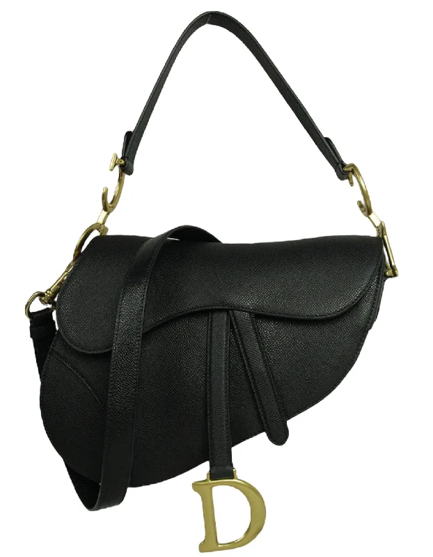 Christian Dior Black Calfskin Saddle Bag w/ Strap