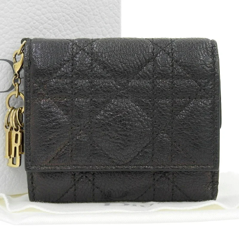 Christian Dior Cannage Trifold Wallet Leather Black