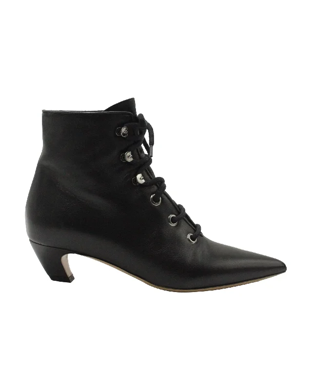 Dior Lace-Up Pointed-Toe Ankle Boots in Black Leather