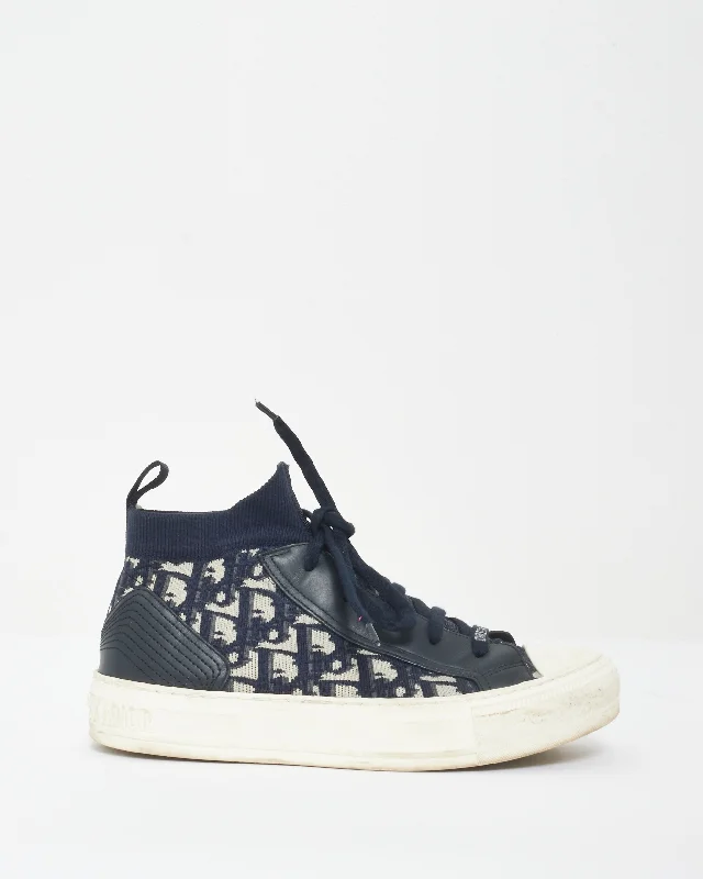 Dior Navy Knit Oblique Monogram Walk'N'Dior Hightop Sneakers - 38