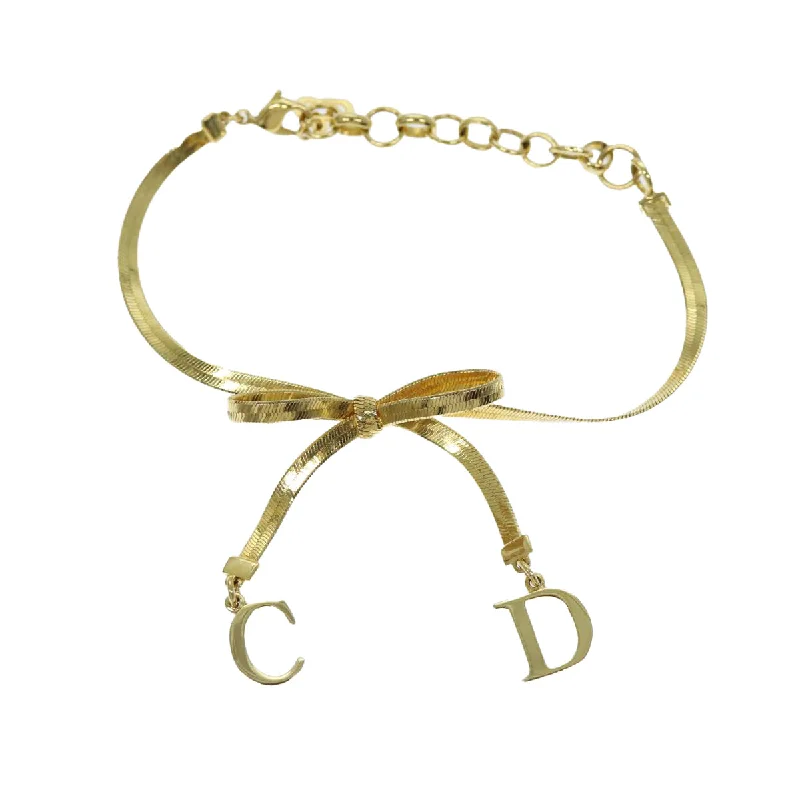 CHRISTIAN DIOR Ribbon Bracelet metal Gold Auth yk12318