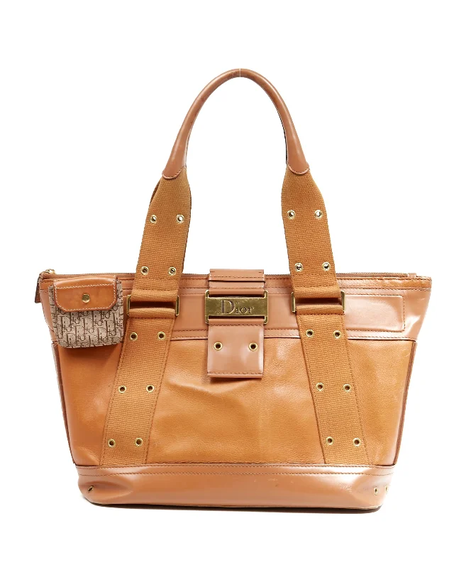 Dior Vintage Tan Leather Street Chic Top Handle Tote Bag