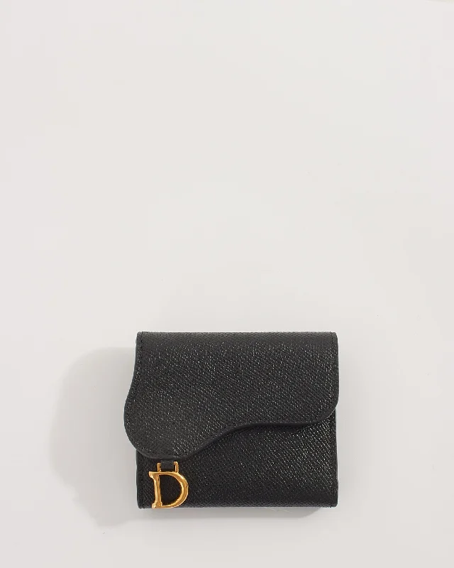 Dior Black Grained Calfskin Leather Saddle Lotus Wallet