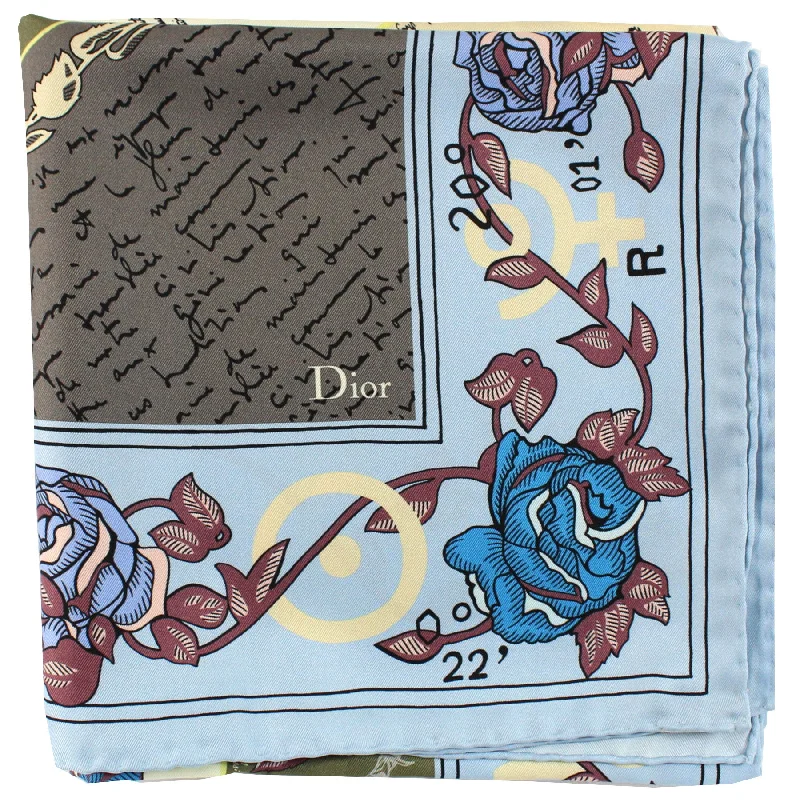 Dior Scarf Blue Roses & Novelty - Twill Silk Square Foulard SALE