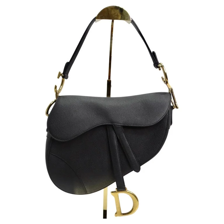 Christian Dior Medium Saddle Bag in Black Calfskin