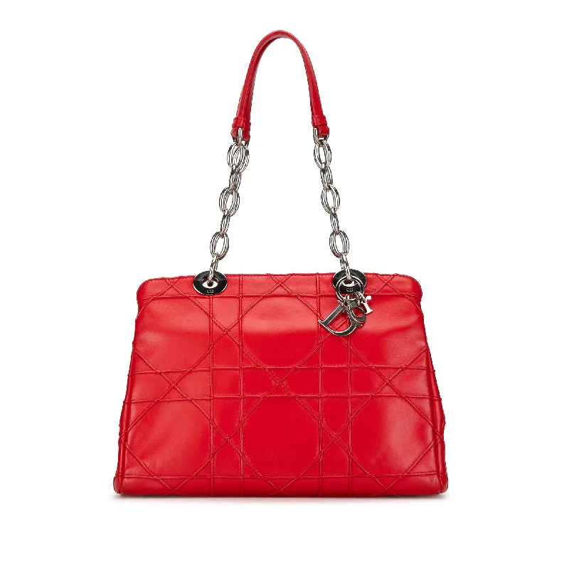 Red Dior Small Lambskin Cannage Soft Zip Shopping Tote