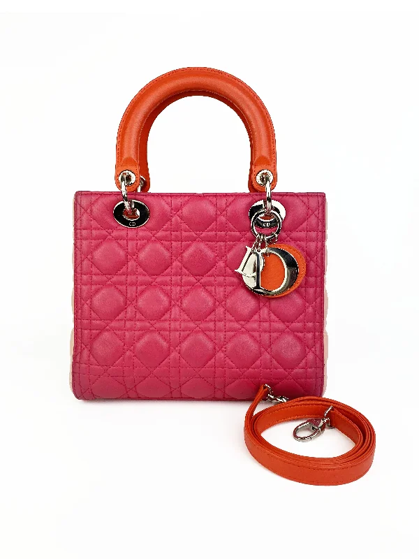 Christian Dior Orange & Pink Colourblock Lady Dior Bag