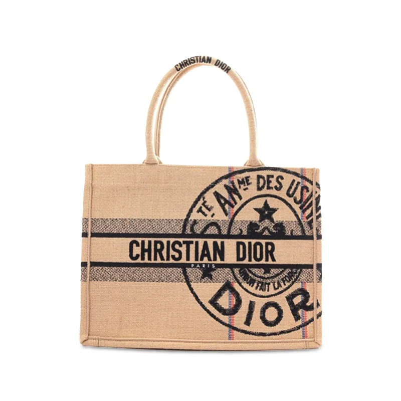 Brown Dior Medium Canvas Jute Book Tote