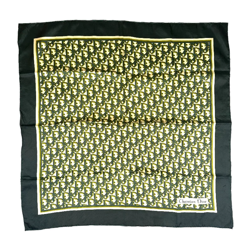 DIOR GREEN TWO TONE MONOGRAM SILK SCARF