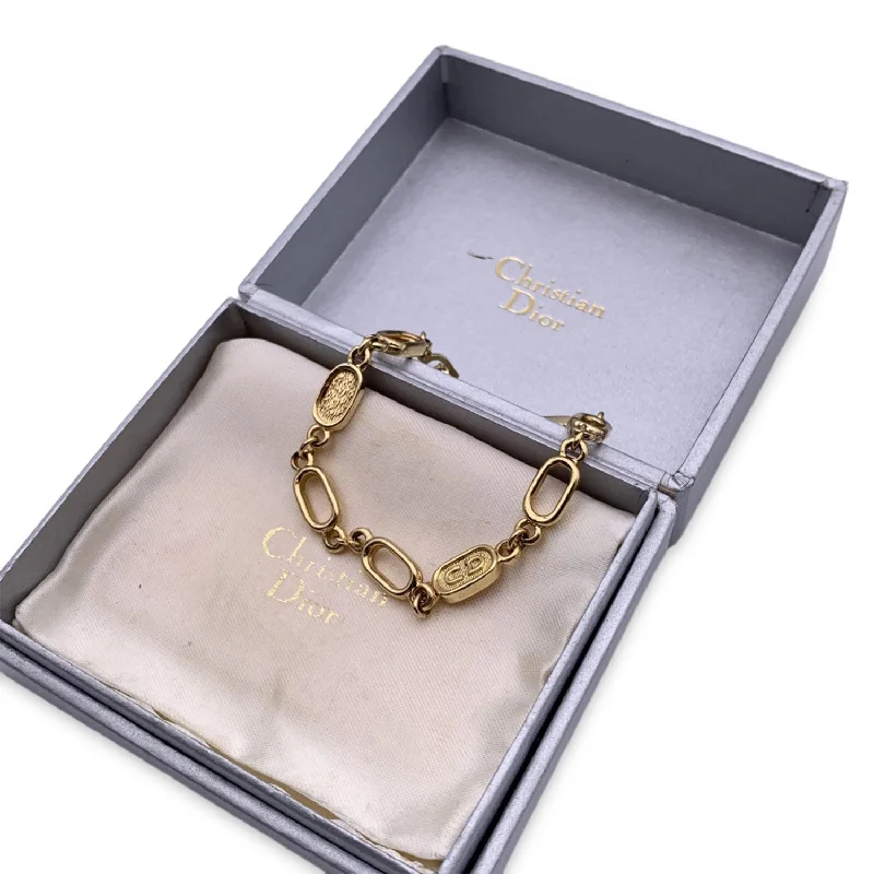 CHRISTIAN DIOR Vintage Gold Metal Oval Chain Link Bracelet