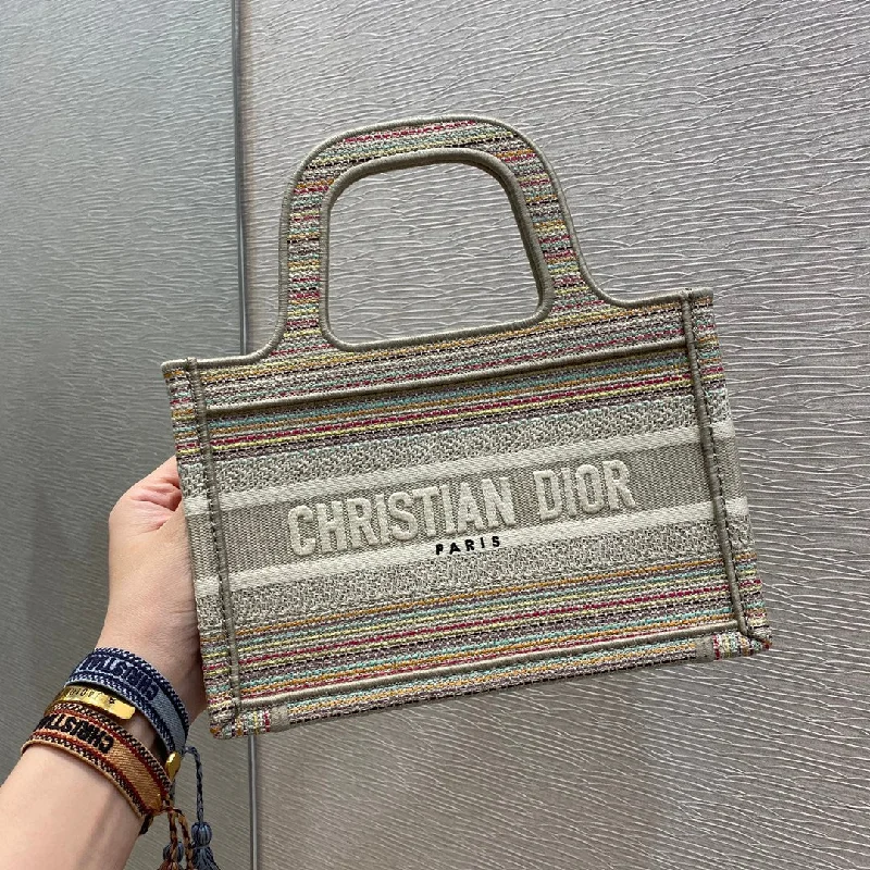 Christian Dior Small Book Tote Bag Canvas Stripes Embroidery