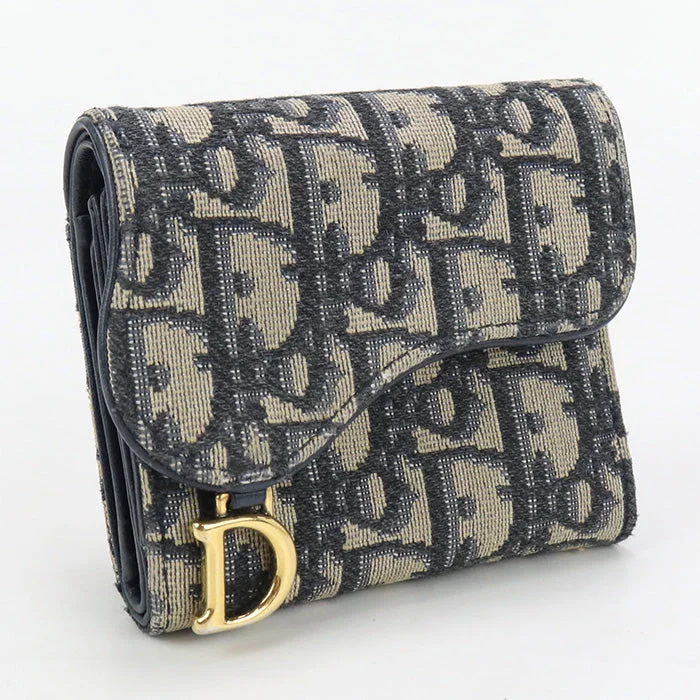 Christian Dior S5652 CTZQ M928 Bi-fold wallet Dior Oblique Trotter Lotus wallet canvas.leather Navy Women