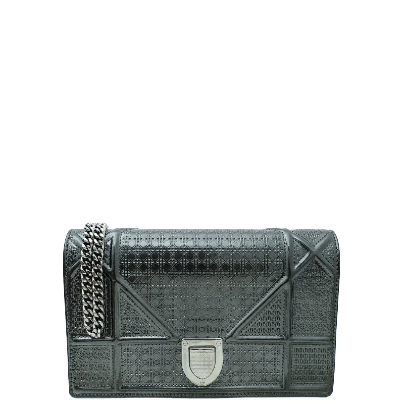 Christian Dior Dark Grey Diorama Micro Cannage Wallet On Chain