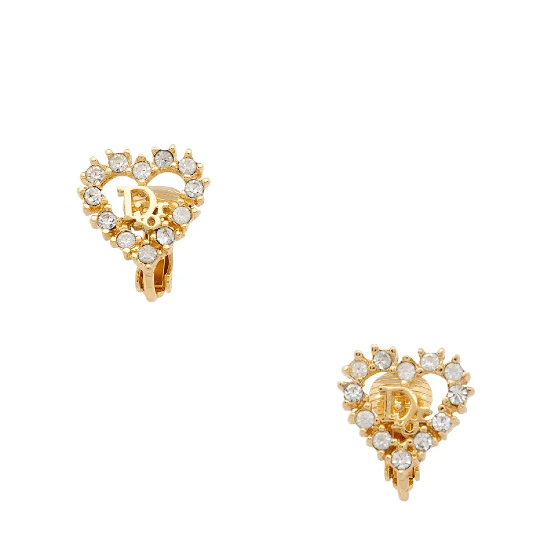 Dior Crystal Heart Clip on Earrings