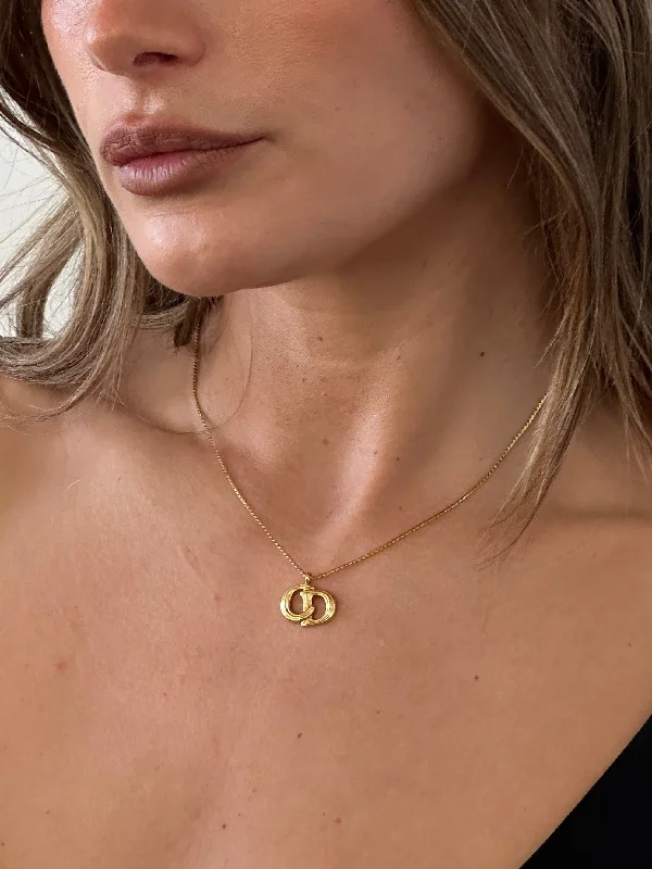 Christian Dior 16” Gold Plated Logo Pendant Necklace