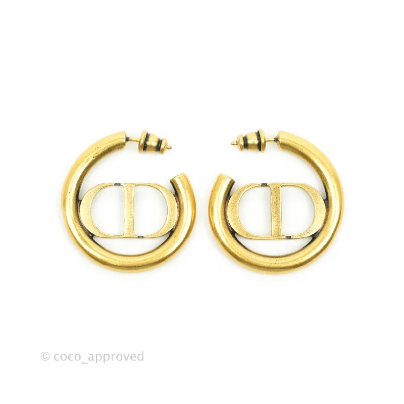 Christian Dior 30 Montaigne Hoop Earrings Antique Gold-Finish