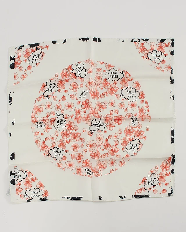 Dior White Floral Hello Dior Silk Bandana Scarf