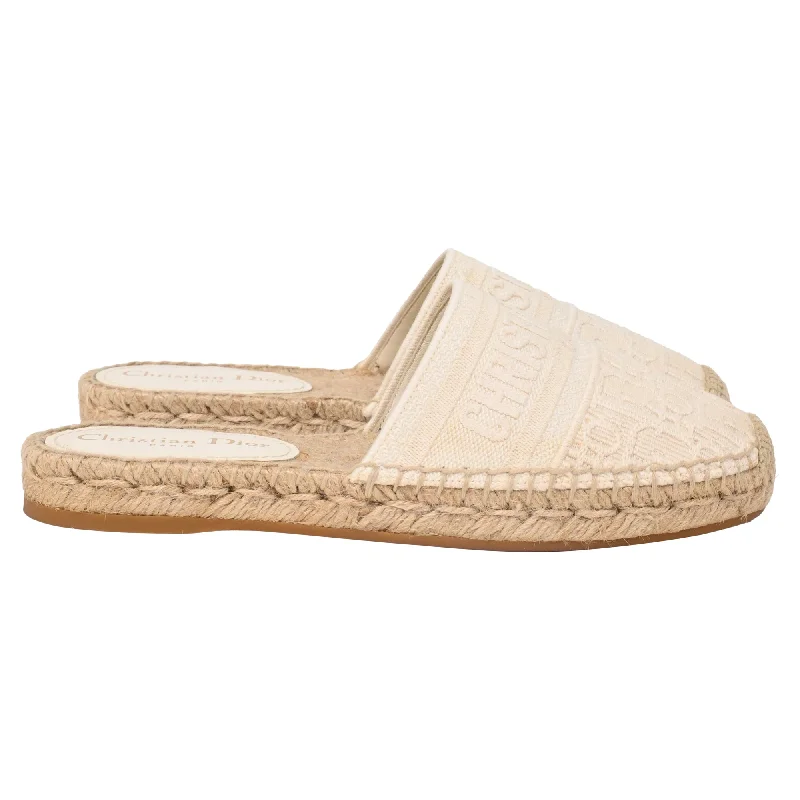 Dior Granville Embroidered Flat Espadrille Mules in White Cotton