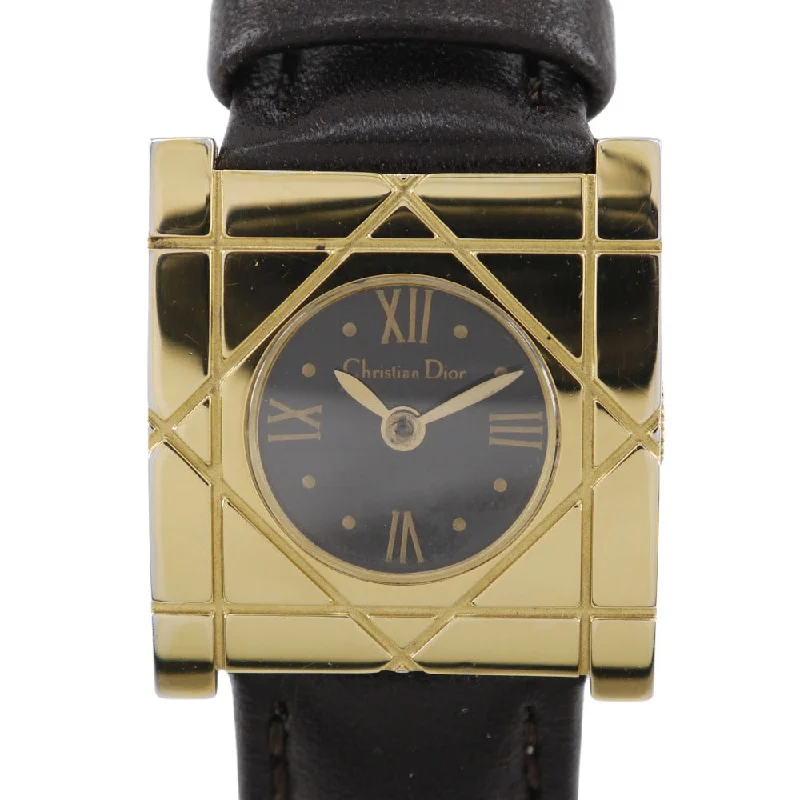 Dior Watches Quartz D82-150 Plated Gold, embossed leather black Cannage Square black dial