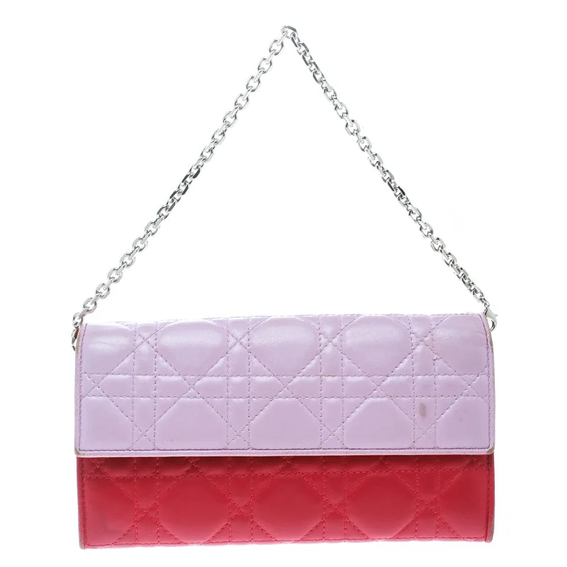 Dior Two Tone Pink Cannage Leather Lady Dior Rendez-Vous Wallet..