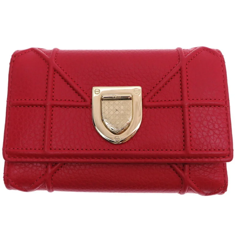 Christian Dior Diorama Compact Wallet Women's Tri-fold 43-MA-0118 Leather Red