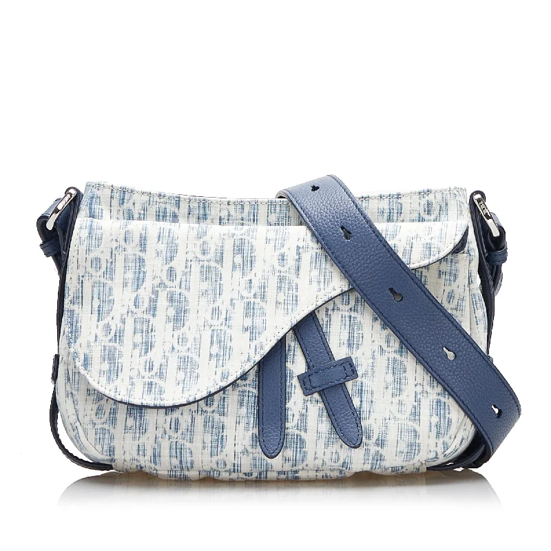 Blue Dior Mini Oblique Kasuri Saddle Soft Bag Satchel