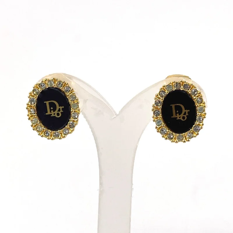 Christian Dior Earring Metal, Rhinestone Gold black vintage logo