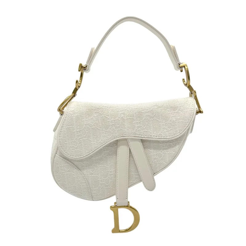 Christian Dior Saddle Bag Canvas Leather White Women's Handbag z2929