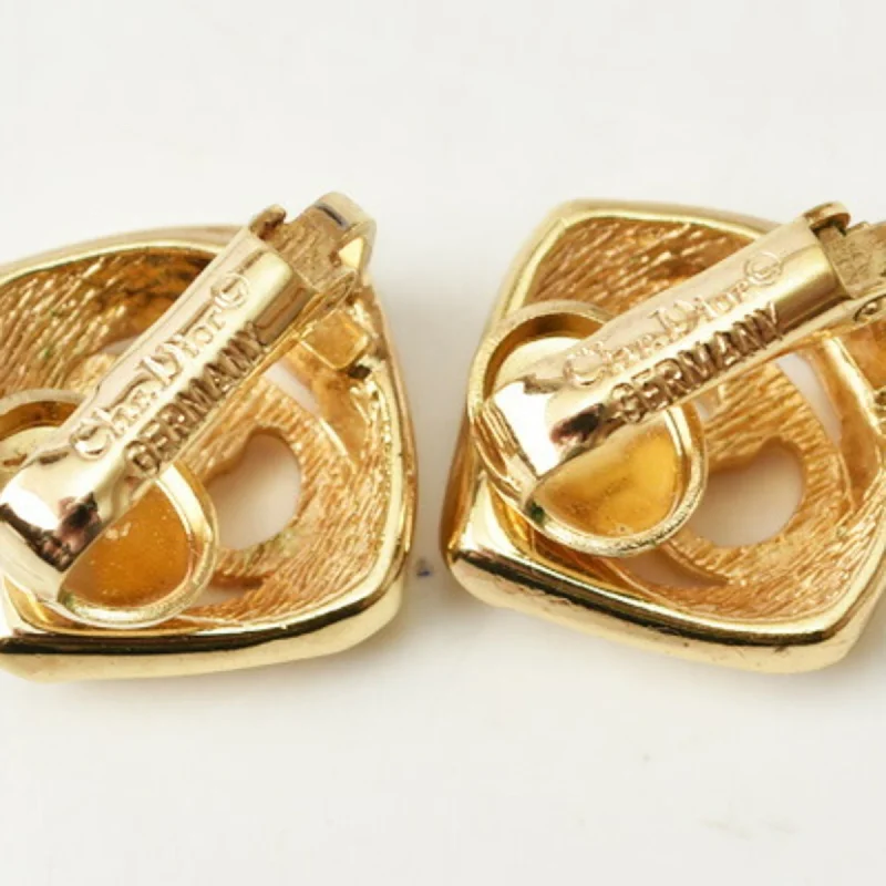 Christian Dior earrings CD motif rhinestone gold