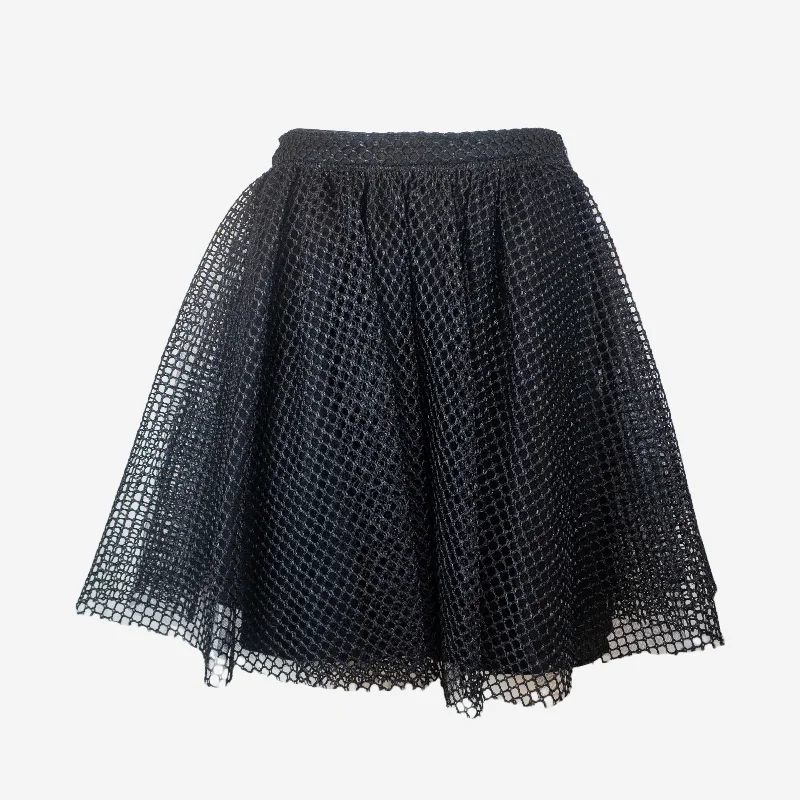 DIOR - BLACK MINI SKIRT WITH MESH DETAIL AND SILK LINING SIZE 34 FR