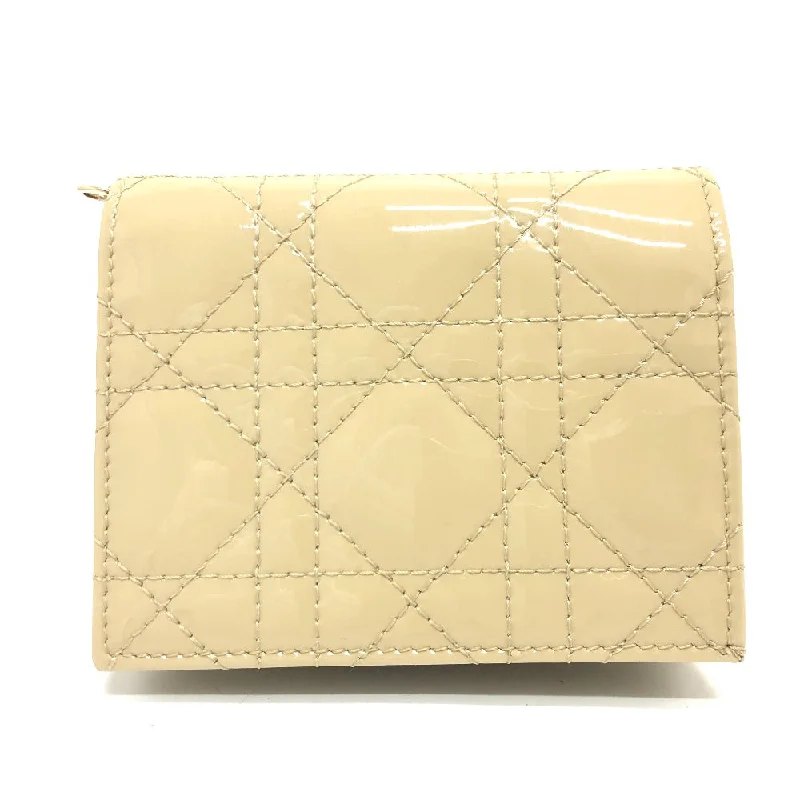 Dior Folded wallet enamel beige Canage Lady Dior LADY DIOR Women Secondhand Authentic