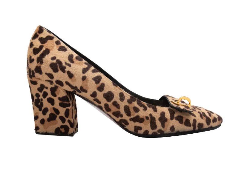 Tan & Black Christian Dior Leopard Print Ponyhair Pumps Size 40