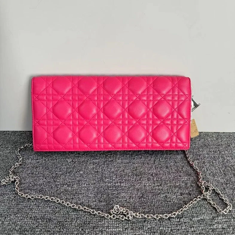 Dior Pink Cannage Quilted Wallet On Chain