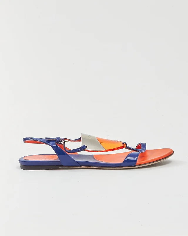 Dior Blue/Orange Enamel & Leather Strap Sandals - 37.5