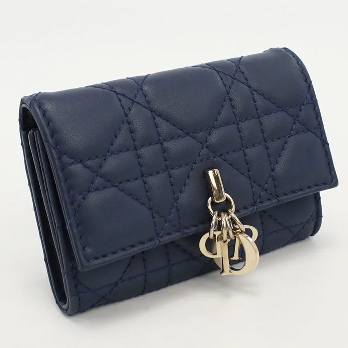 Christian Dior S0966 ONMJ Coin case Cannage My Dior Glycine Wallet lambskin Navy Women