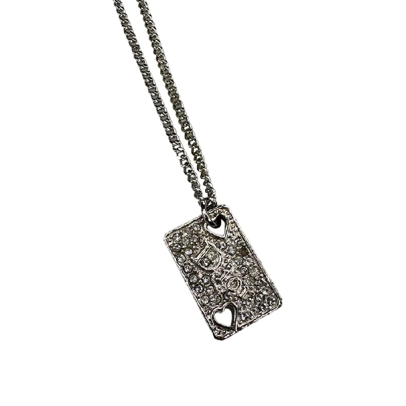 DIOR RHINESTONE HEART CUT OUT PLATE NECKLACE - SILVER PLATED