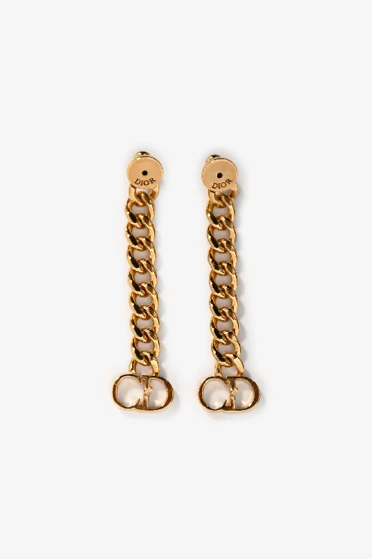 Christian Dior Gold Toned CD Chain Link Earrings