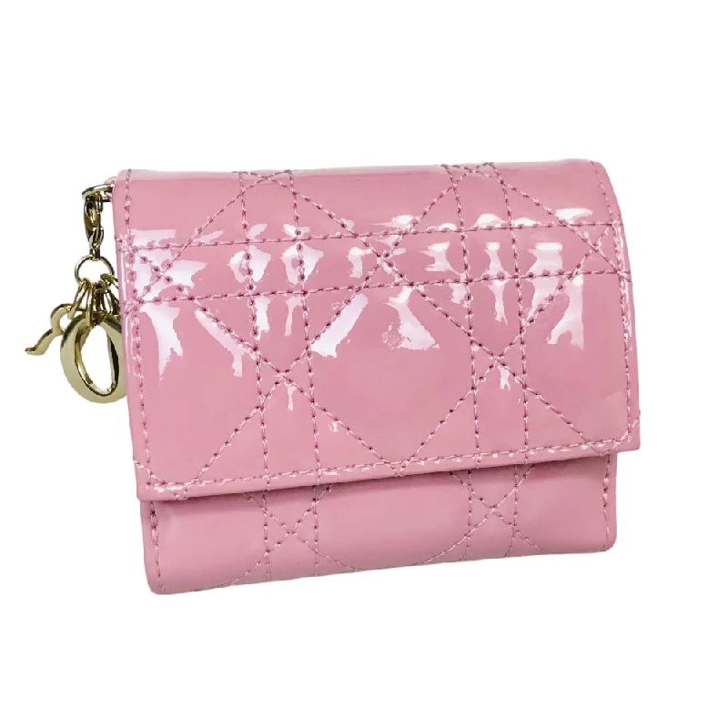 Dior Tri-fold wallet Patent leather pink Compact wallet Lady Dior